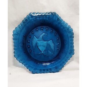 1976 Bicentennial 8" Plate Dark Teal Blue Eagle 13 Stars 8 Scalloped Edge (4)